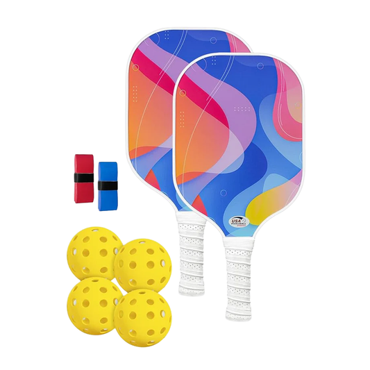 FMR - Feel My Rhythm Pickleball Paddles Set of 2 with 4 Balls - USAPA Approved Fiberglass Surface, Lightweight, Non-Slip Grip - Premium Paddle Set for All Skill Levels Indoor & Outdoor