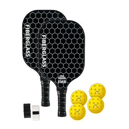 FMR - Feel My Rhythm Pickleball Paddles Set of 2 with 4 Balls - USAPA Approved Fiberglass Surface, Lightweight, Non-Slip Grip - Premium Paddle Set for All Skill Levels Indoor & Outdoor